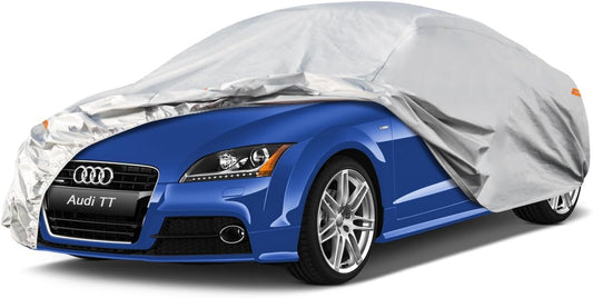 Kayme 6 Layers Car Cover Custom Fit for Audi TT (1998-2025) Waterproof All Weather for Automobiles, Outdoor Full Cover Rain Sun UV Protection.Silver