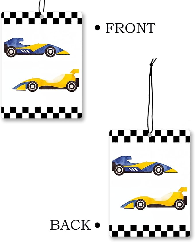 Retro Racing Car Air Freshener 4 Pcs, Black and White Checkered Race Flag Hanging Scents Air Freshener for Boys Racing Players Gifts, Vintage Scented Car Accessories Decor for Boys Room Dorm