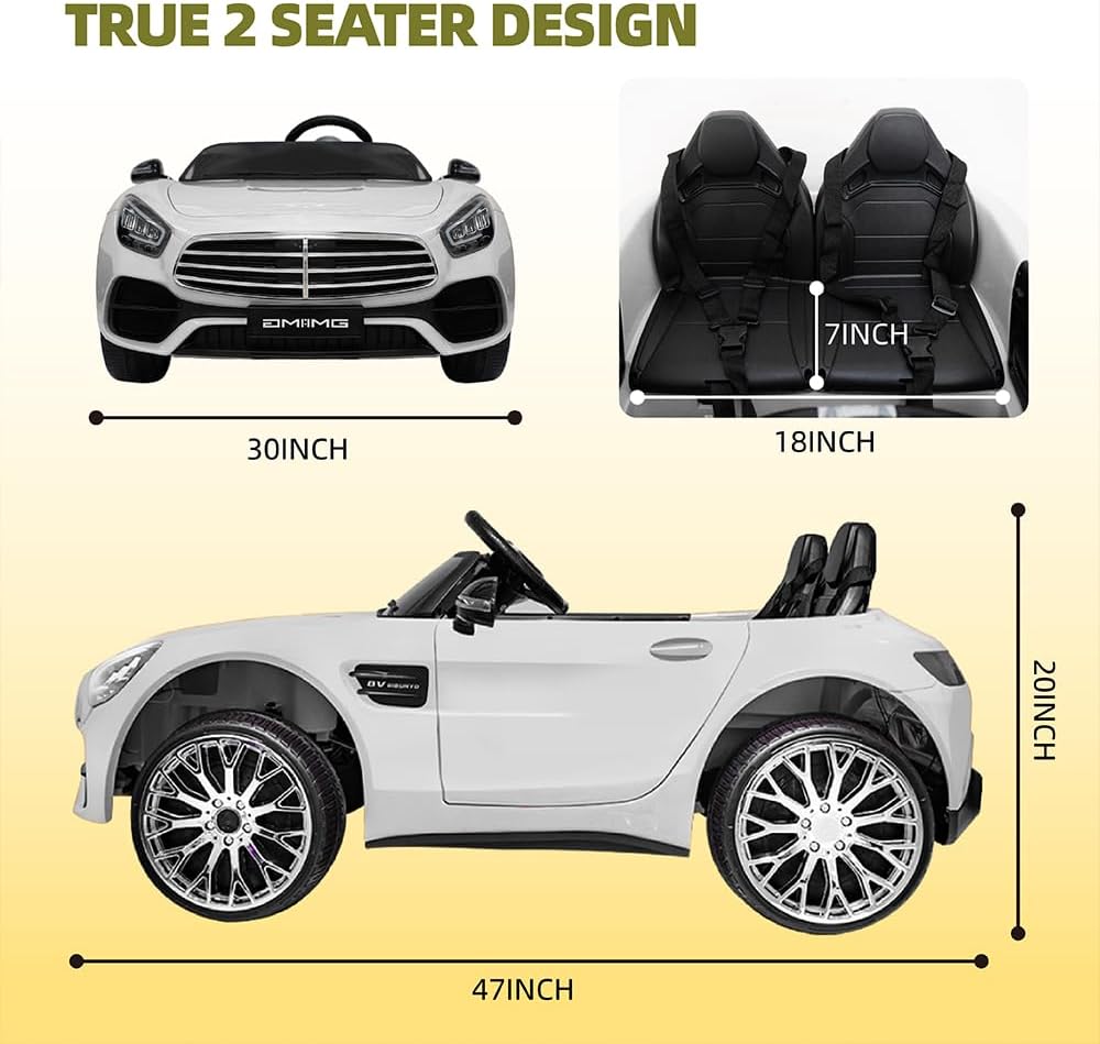 12V Ride On Car for Kids, Electric Car with Remote Control, Bluetooth Music Player for 3-8 Year Old, White