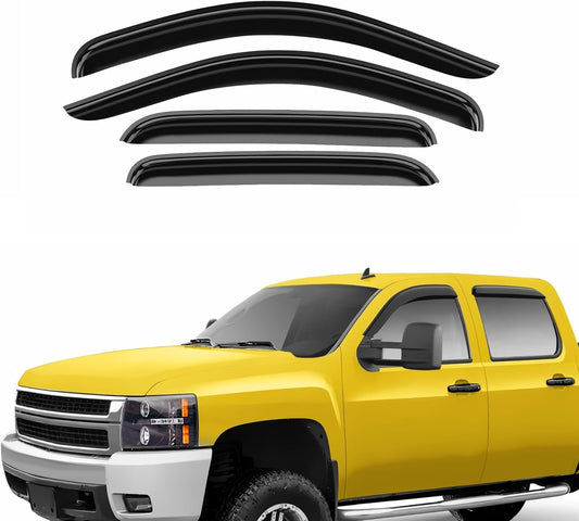 Extra Durable Window Deflectors Tape-On Window Visors Rain Guards Fit for Chevrolet (Chevy) Silverado 1500 2007-2013 Crew Cab, Sun Visors, Wind Vent for Shades, Exterior Car Accessories - 4pcs. AG0012
