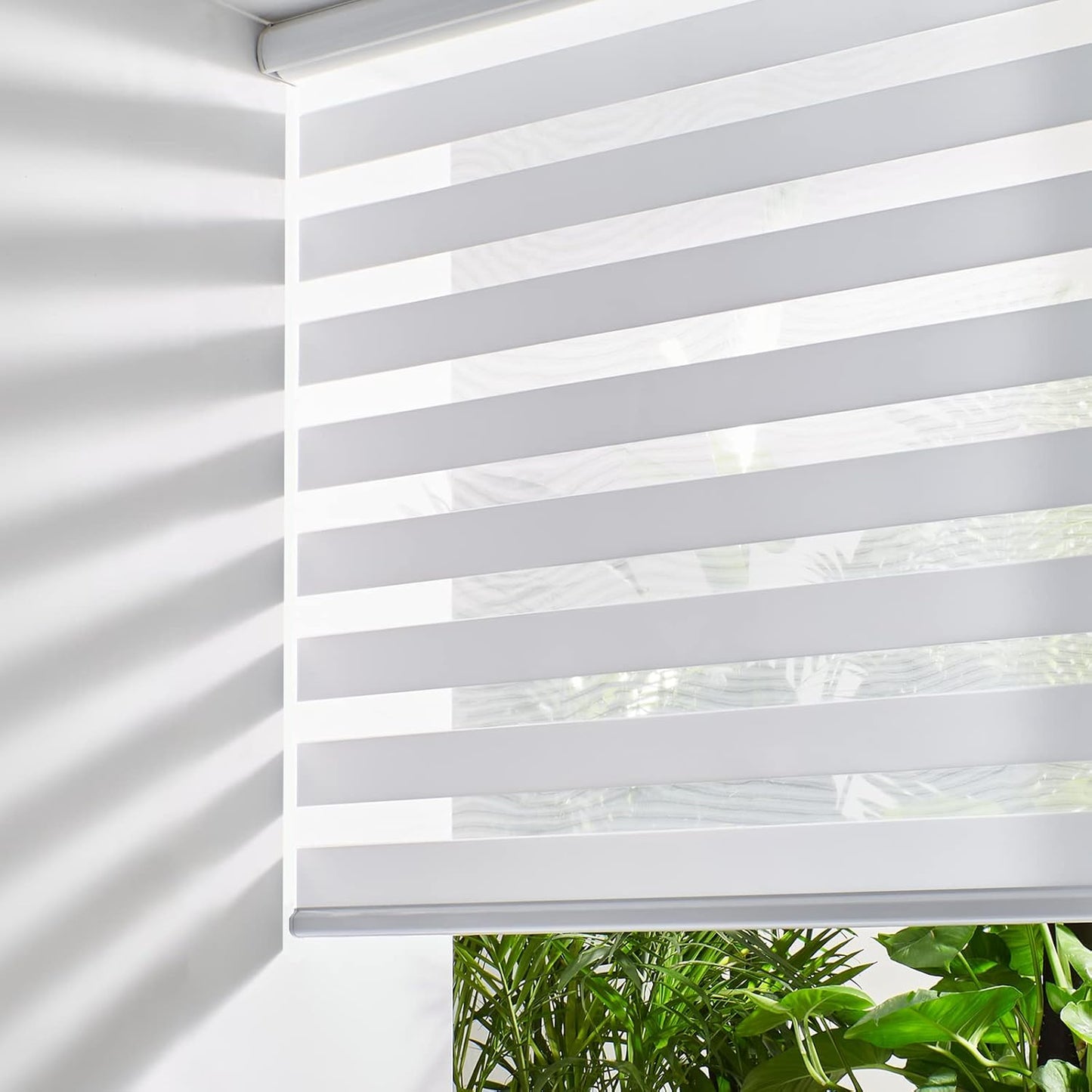 Persilux Cordless Zebra Blinds for Windows Free-Stop Roller Windows Shades (70" W X 64" H, White) Dual Layer Light Control for Day and Night, Light Filtering Sheer Shades for Home, Easy to Install