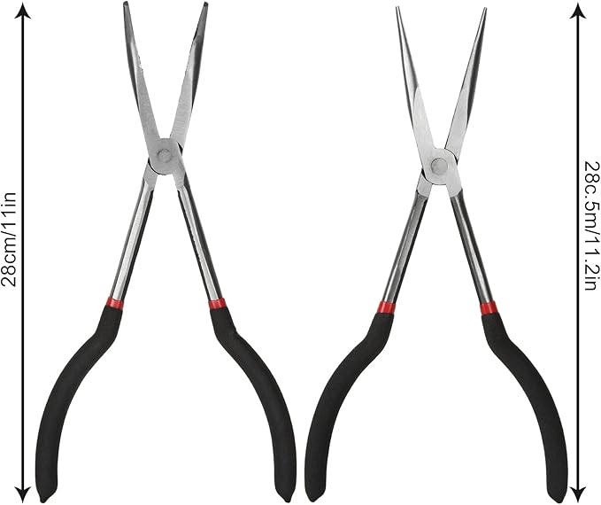 Long Needle Nose Pliers Set - 4 in 1 Bent Needle Nose Pliers 90 Degree - 11 inch Spark Plug Wire Removal Tool for Wire Bending,Shaping,Trimming