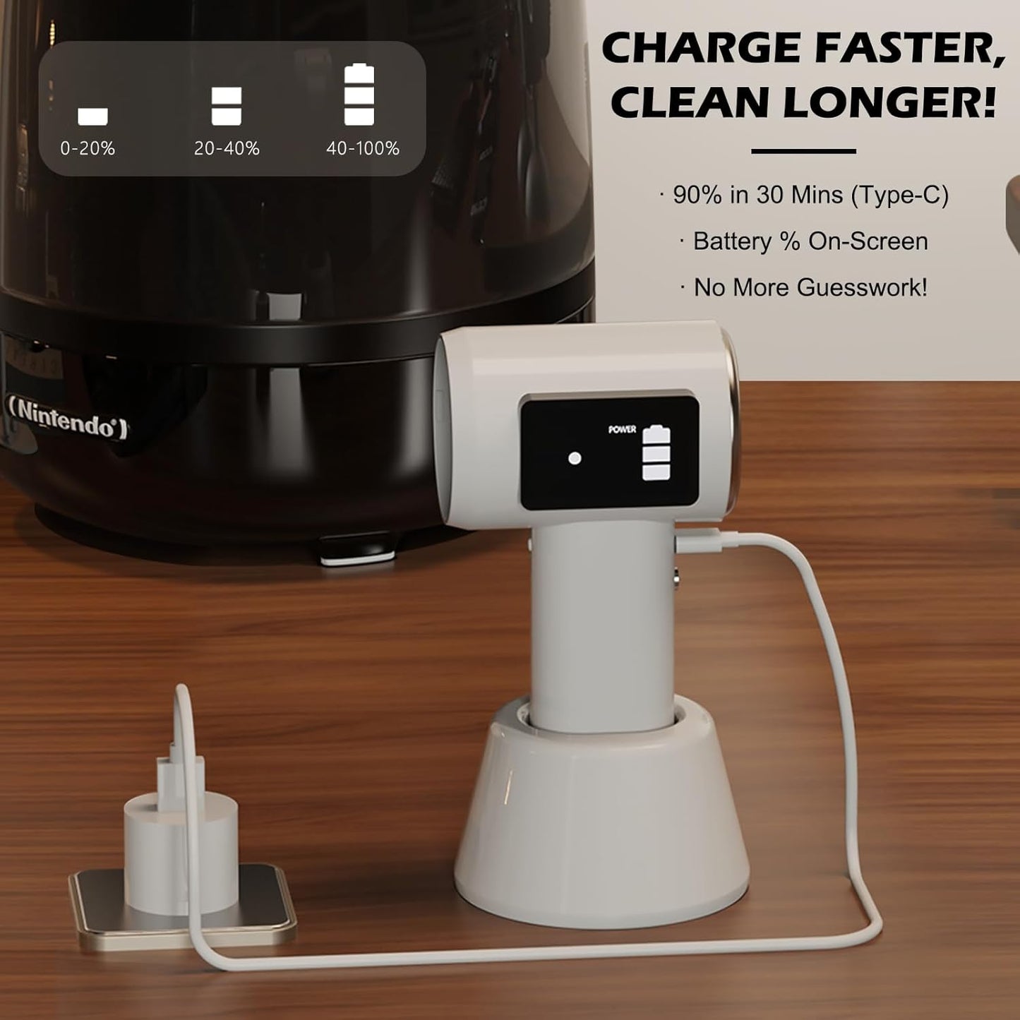 Mini Cordless Handheld Vacuum Cleaner, 21000Pa Strong Suction, 2-Speed USB-C Rechargeable for Car, Home, Office Desk – Pearl White | Faddish Portable Cleaner