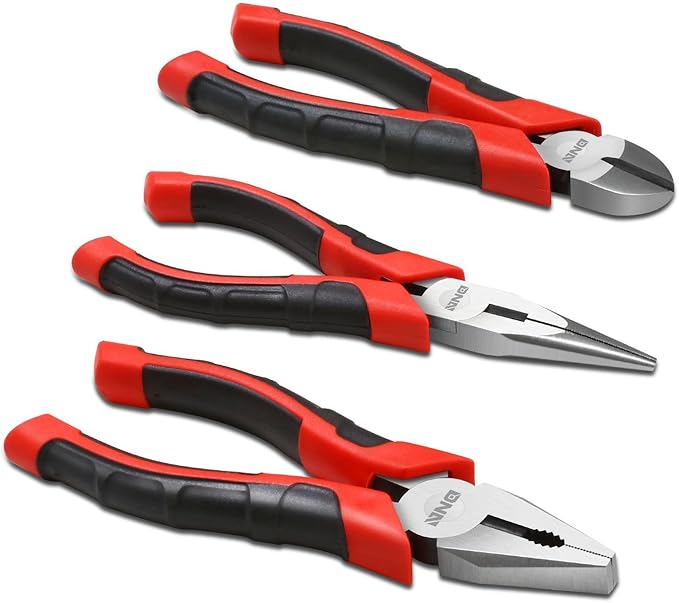 DNA Motoring TOOLS-00063 3 Piece Pliers Set – 6.5 inch Linesman Pliers w/Durable Jaws, Milled Teeth, Hot-Riveted Joint
