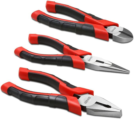 DNA Motoring TOOLS-00063 3 Piece Pliers Set – 6.5 inch Linesman Pliers w/Durable Jaws, Milled Teeth, Hot-Riveted Joint