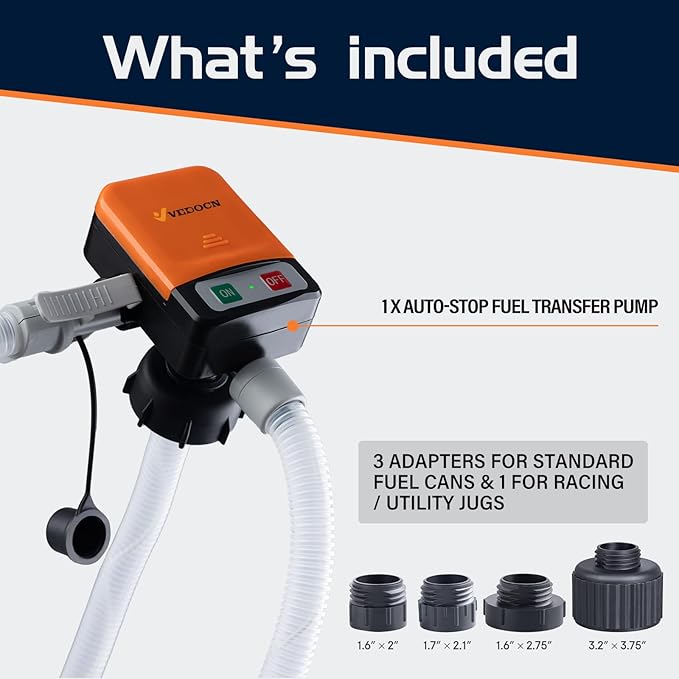 Fuel Transfer Pump with Auto Stop Sensor Overfill Protection,Kit with 4 Tank Adapter, 3.2 GPM Portable Automatic Fuel Transfer Pump, Portable Gas Pump for Oil, Diesel, Gasoline (orange+Black)
