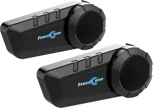 FreedConn KY PRO Motorcycle Helmet Bluetooth Headset, Motorcycle Communication Systems with CVC Noise Cancellation, Stereo Music, 6 Riders 0.75mi/1200m intercom, Dual Device Connection, IP65, 2 Pack