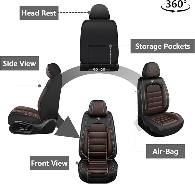 Car Seat Covers for GMC Sierra 1500/2500/3500 Denali SLT AT4 AT4X Base Seat Covers 2008-2025, Waterproof Premium Nappa Leather Seat Protectors(Standard 2 Seats/Black&Coffee)