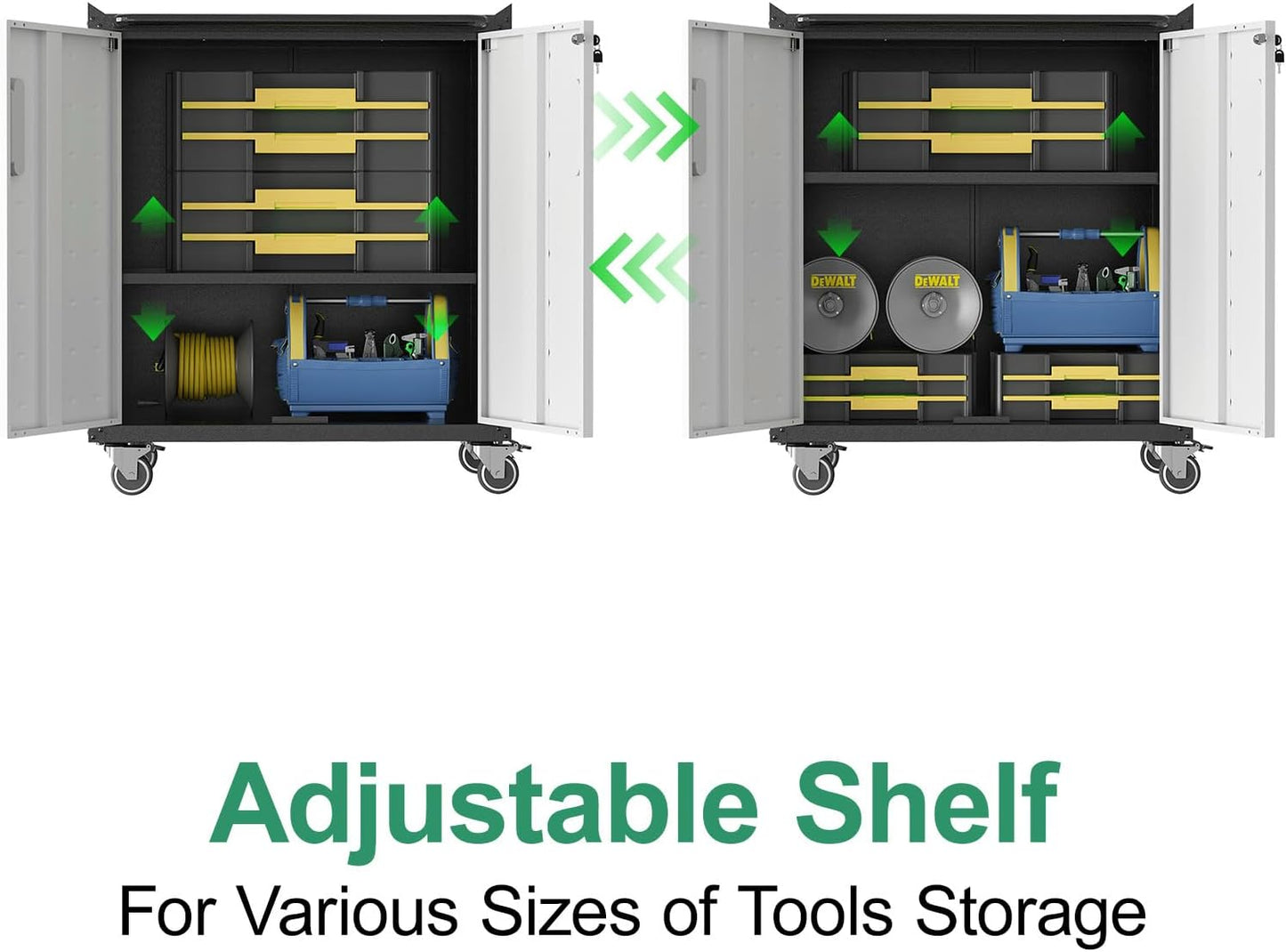 Metal Tool Cabinet,Garage Storage Cabinet System,Wall Cabinet & Locking Rolling Tool Cabinet with Doors and Adjustable Shelves,Steel Tool Cabinets for Home,Office (4 Pcs-StyleA, Black & Grey)