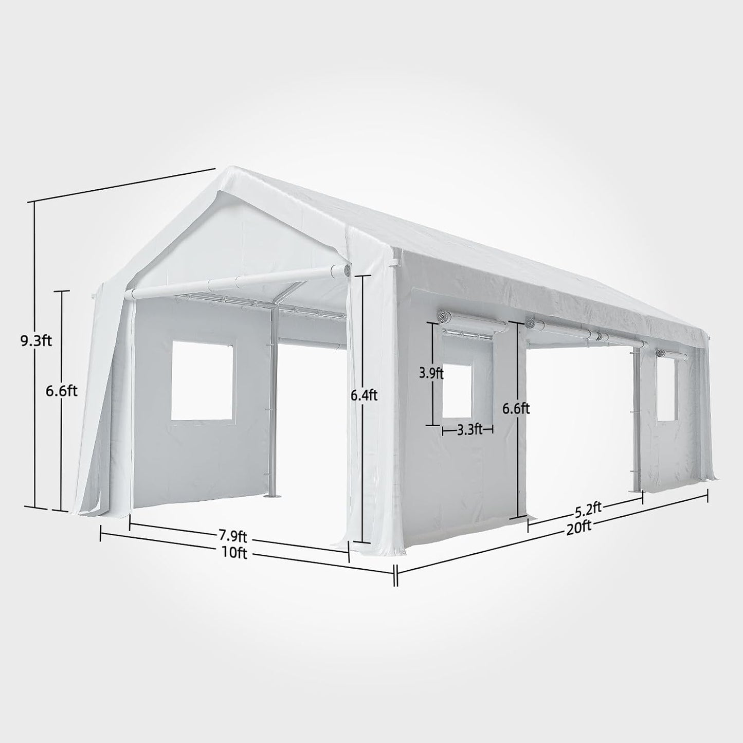 10x20ft Heavy Duty Carport Outdoor Canopy Portable Garage with 4 Doors & 4 Windows Waterproof UV Resistant Storage Shelter with Removable Sidewalls for Car Truck Boat, White