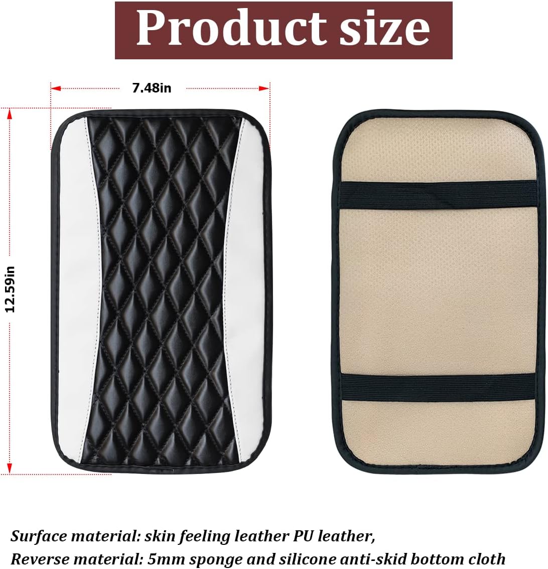 Car Center Console Cushion Pad, Universal Leather Waterproof Armrest Seat Box Cover Protector,Comfortable Car Decor Accessories Fit for Most Cars, Vehicles, SUVs (White)