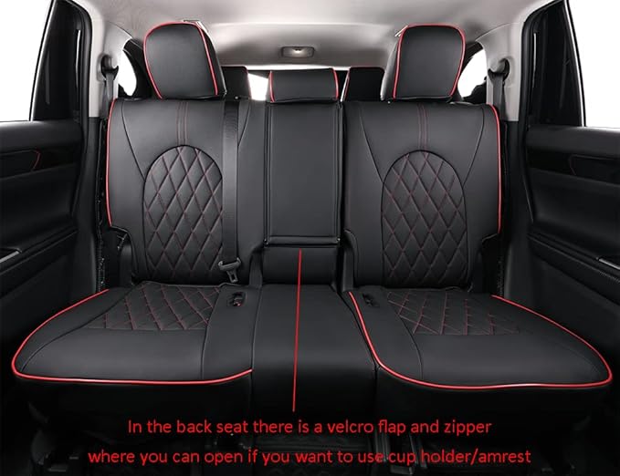 EKR Highlander Seat Covers for Toyota Highlander 2020 2021 2022 2023 2024 2025 2026,2nd Row Captain Chairs,Leather Car Seat Cover Full Set for Trucks SUV-Faux Leather(Black with Red Trim)