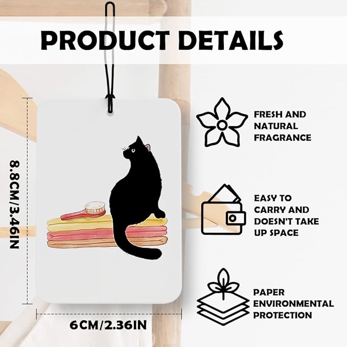 Funny Black Cat Bathroom Car Air Freshener 4 Pcs, Cat Mom Lady Lovers Gifts Air Freshener Hanging Decor for Cars Closet Drawer Books Bathroom Washroom Toilet Restroom