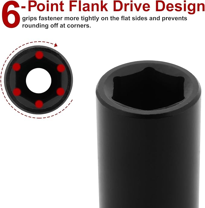 CASOMAN 1/2-Inch Drive x 17mm Deep Impact Socket, 2PCS Set, 6-Point, Metric, CR-MO