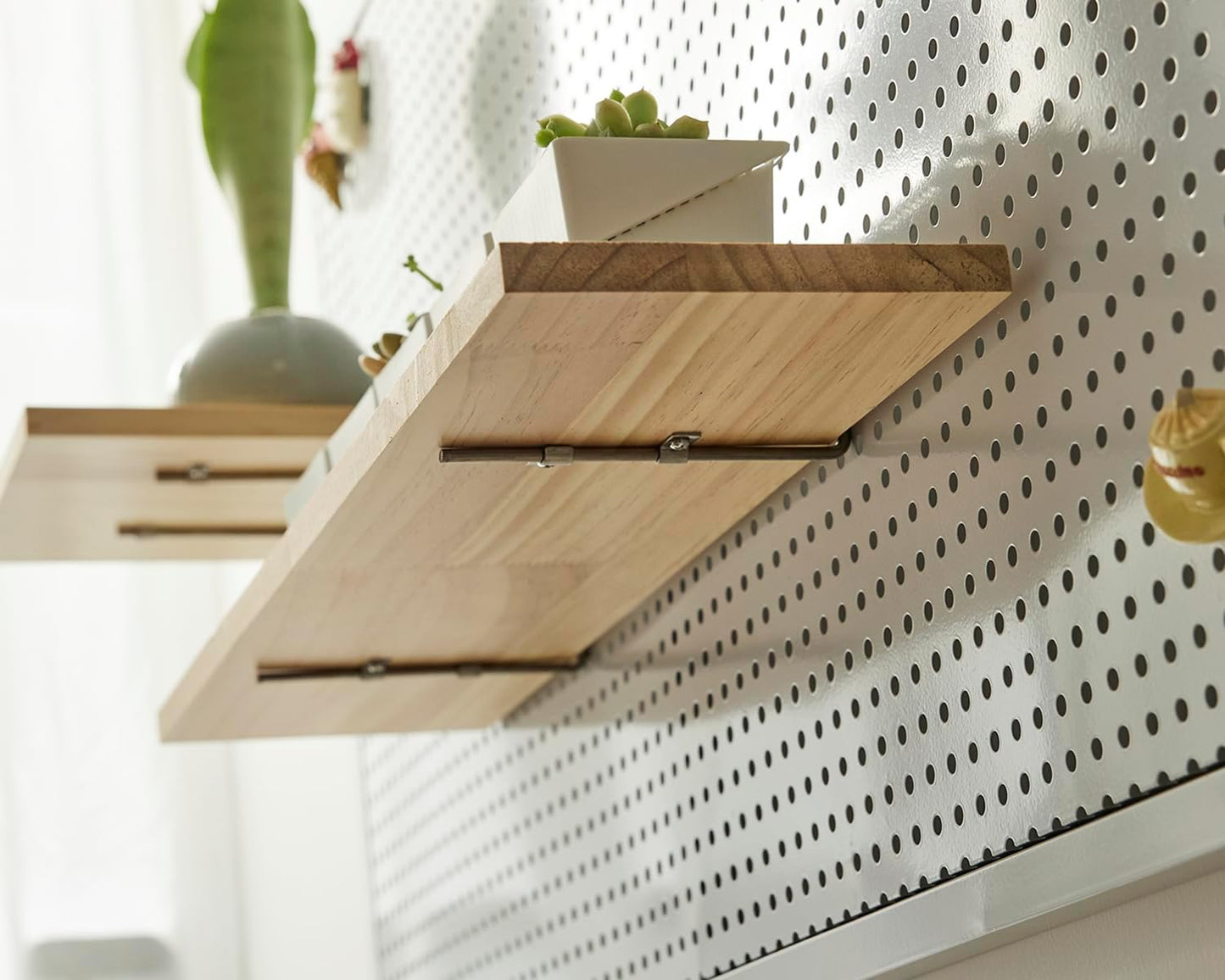 SEVENY 1 Pack Pine Wooden Pegboard Shelf Wall Organizer,Shelves for PegBoard, Wooden Board for Walls Home, Garage Tool Storage, Office Organization, Kitchen, Craft Room, Garden, Garage,Large