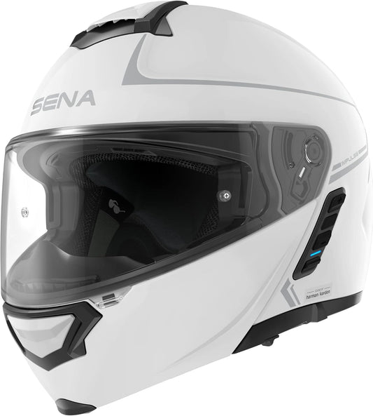 Sena Impulse DOT Flip Up Modular Bluetooth Helmet w/Sound by Harman Kardon Dual Visor Helmet with Integrated Mesh Intercom System / MP3 / Voice Dial (Gloss White, Small)