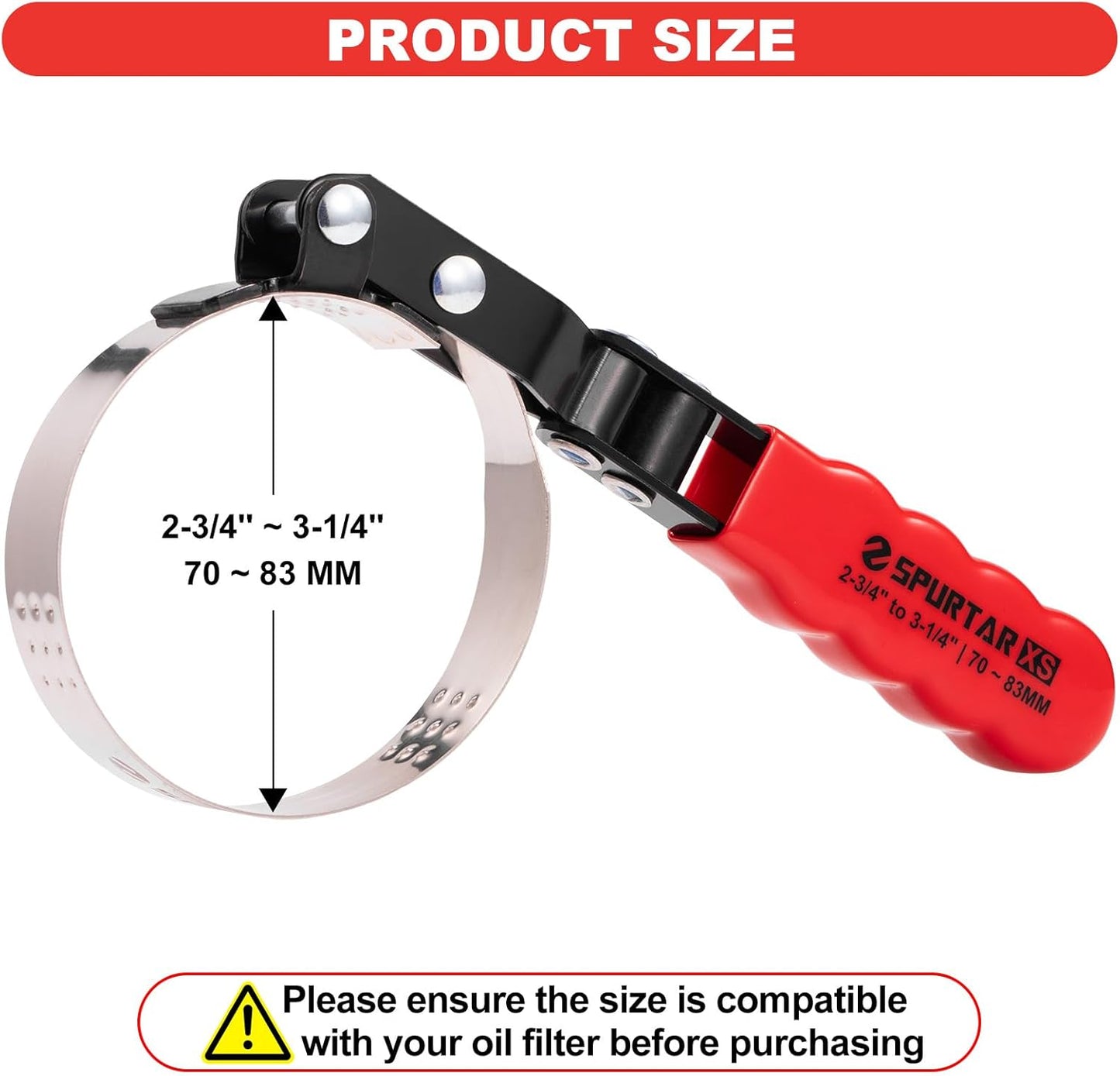 Spurtar Extra Small Oil Filter Wrench, Swivel Oil Filter Removal Tool, Fits Filters 2-3/4" to 3-1/4" (70-83mm) for 4S Shop Auto Repair Mechanic DIY Generator Small Engine