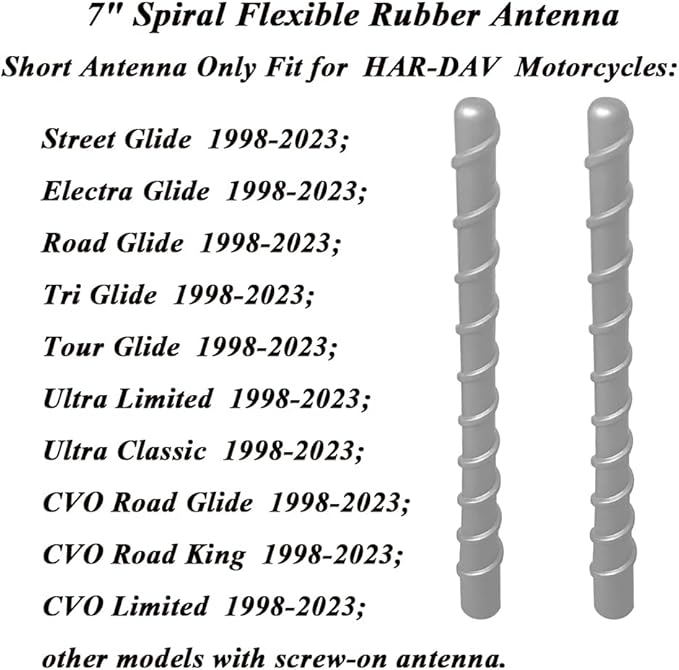 Short Antenna for Harley Davidson Touring | Street Glide | Electra Glide | Road Glide | Tri Glide | Ultra Limited/Classic, 1998-2026 | Designed for Optimized Radio Reception, 7 Inches Spiral Antenna