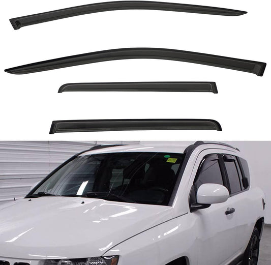 4pcs Front+Rear Smoke Tint Sun/Rain Guard Outside Mount Tape-On Vent Window Visors Compatible with 11-16 Compass 17 MK Old Body
