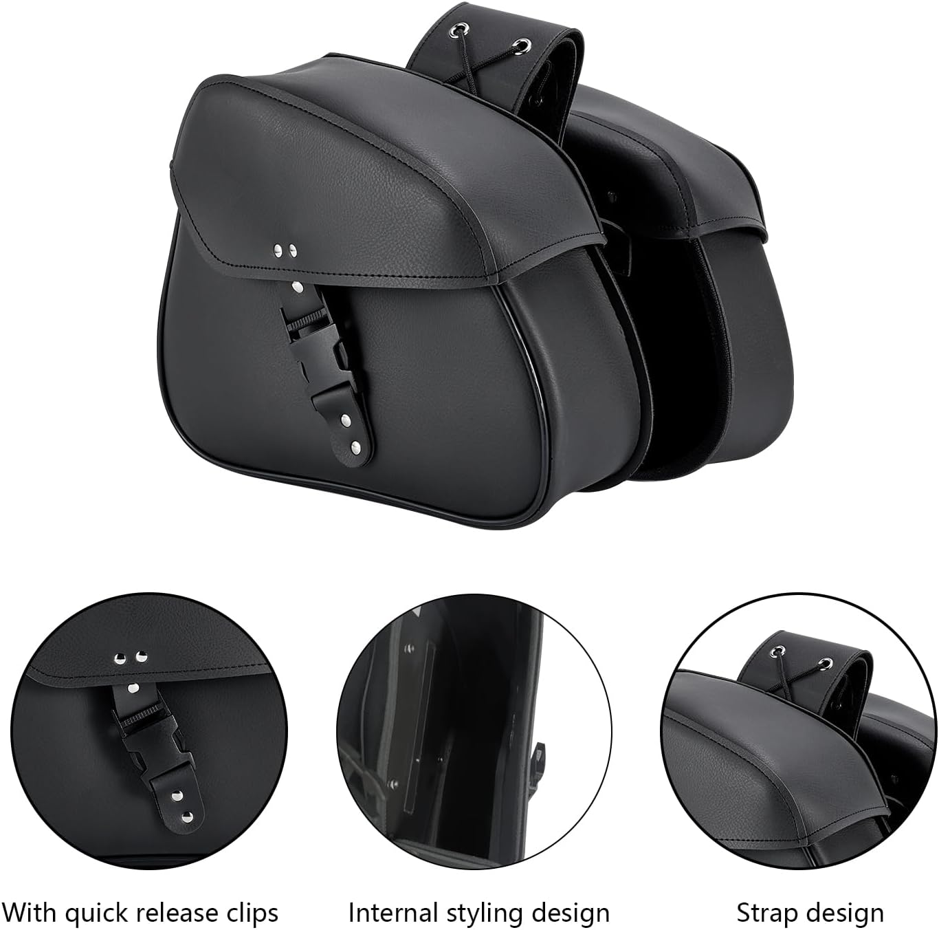 Motorcycle Saddle Bags Synthetic Leather Luggage Bag Waterproof Throw Over Saddlebags For Motorcycle Softails Sportsters Choppers Dyna V-star Shadow (Single Buckle, Black, 12.6 X 8 X 10)