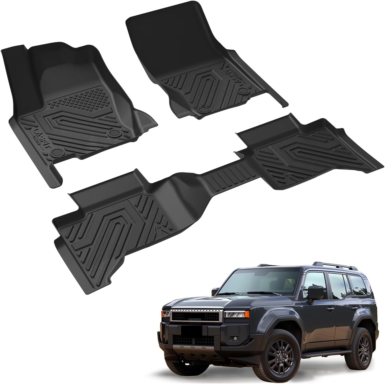 LASFIT Floor Mats Custom Fit for Toyota Land Cruiser 2024 2025, All-Weather Protection TPE 1st & 2nd Row Car Liners for Toyota Accsessories, Black Odor-Less Easy to Clean