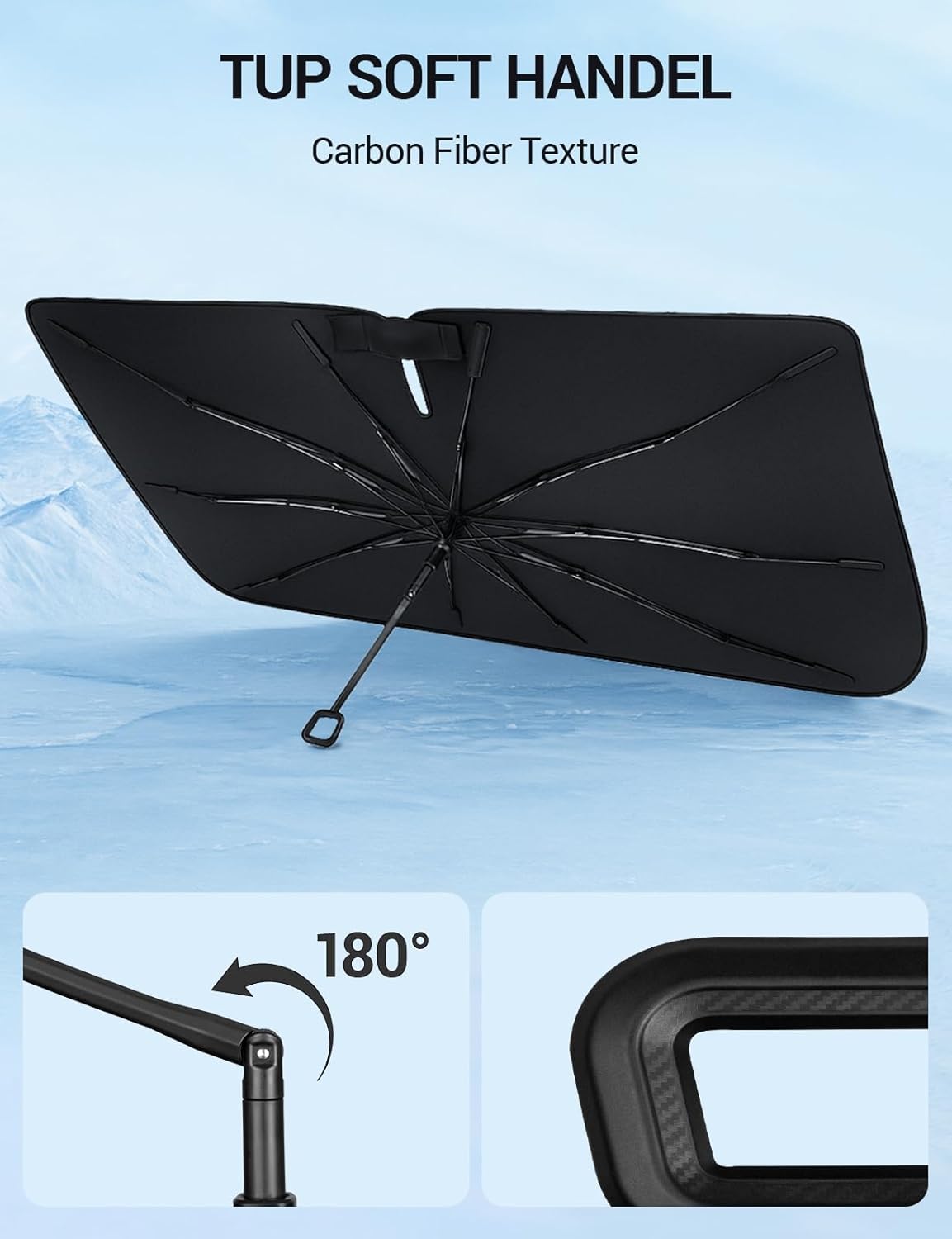 Proadsy Windshield Sun Shade Umbrella for Ford Explorer 2020-2025 Foldable Car Umbrella Sunshade with Soft TPU Handle Spring Structure Crystal Cooling Material Protect Car from Rays & Heat