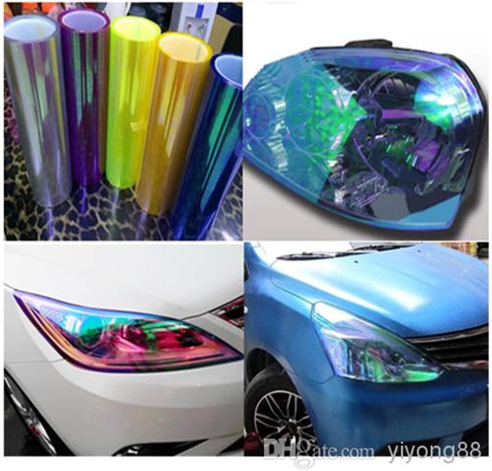LED LIGHT 12 by 48 inches Self Adhesive Shiny Chameleon Headlights Tail Lights Fog Lights Films,Film Sheet Sticker,Tint Vinyl Film with Gift Knife and Hand Tool (Pink)