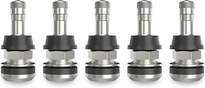 SUNSOUL TR416 5pcs Metal Valve Stems Outer Mount Fits .453" & .625" Rim Holes, Silver, High-Pressure Clamp-in Tire Valves