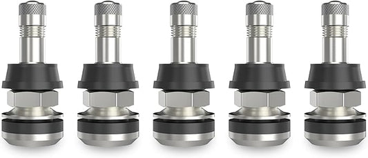 SUNSOUL TR416 5pcs Metal Valve Stems Outer Mount Fits .453" & .625" Rim Holes, Silver, High-Pressure Clamp-in Tire Valves