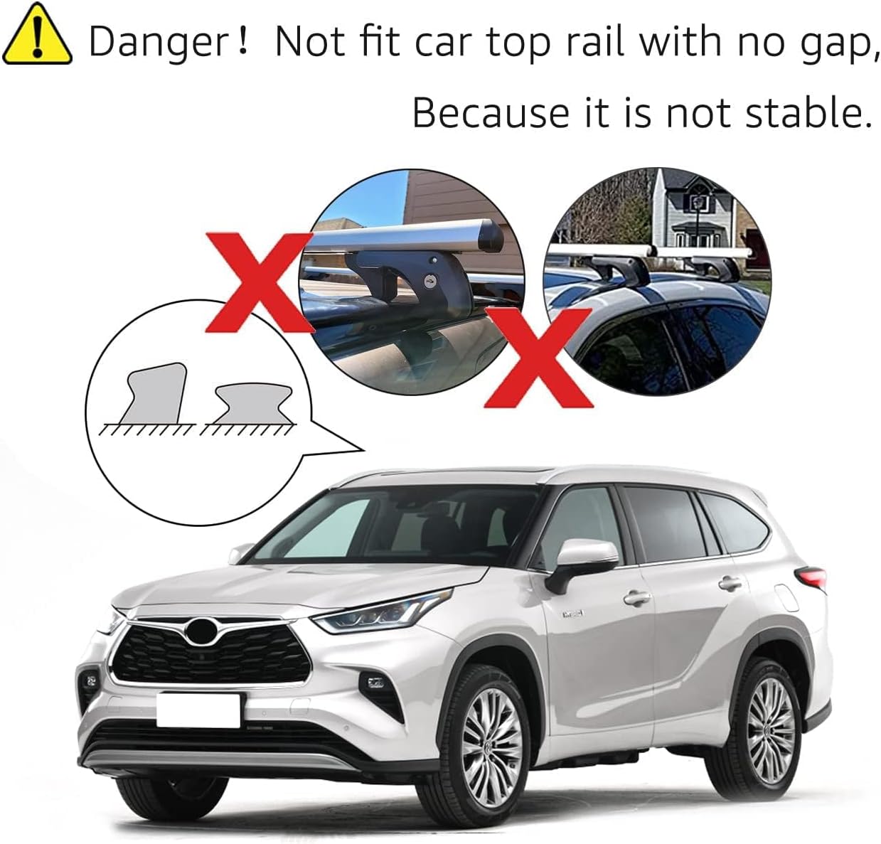 Amazon Basics Cross Rail Roof Rack, 56 inches, Fits up to 49.6" Spans between Raised Side Rails with Gap, Pack of 2, Black/Silver