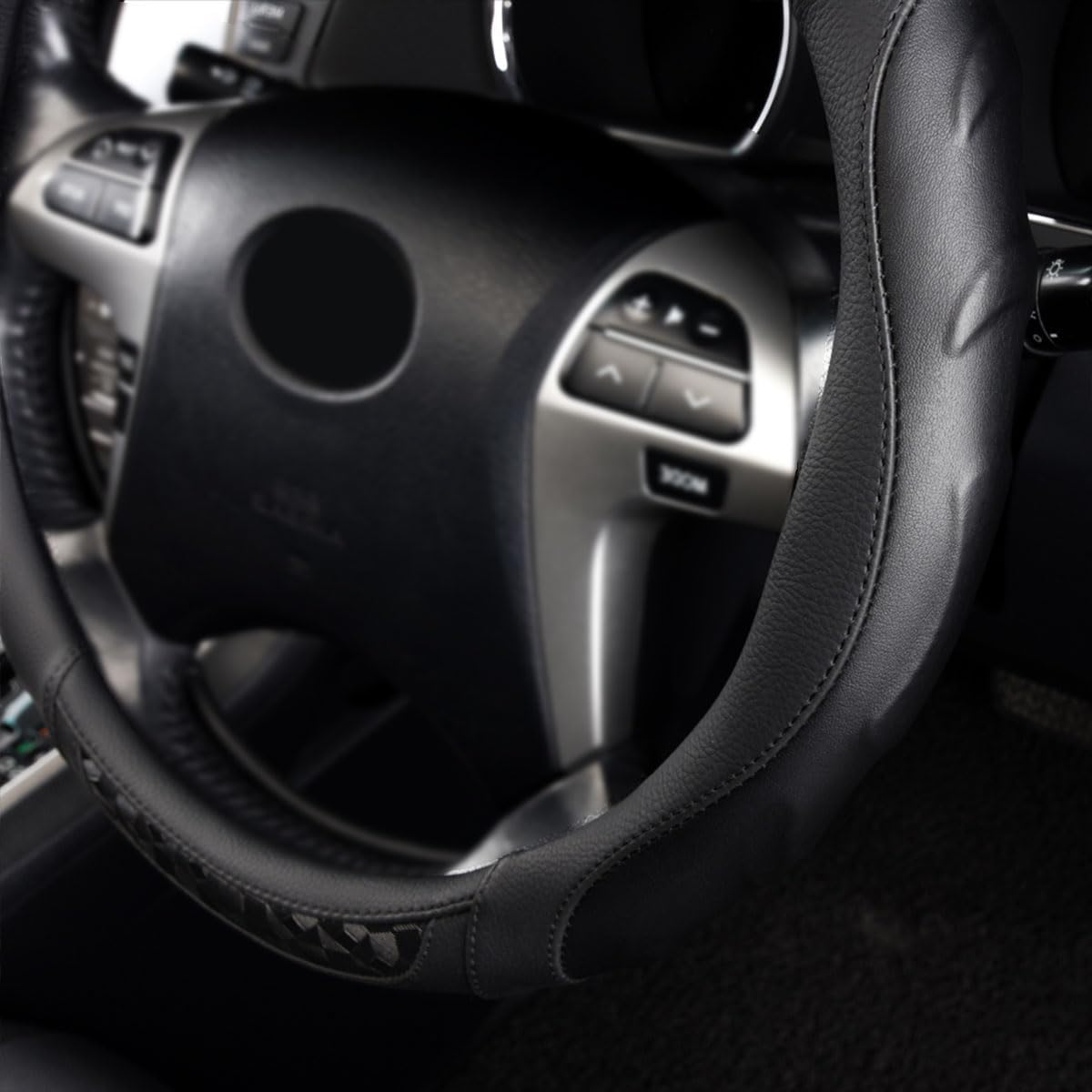 Flying Banner Faux Leather Heavy Duty Inner Ring car Steering Wheel Cover 14.5-15 inches (All Black)