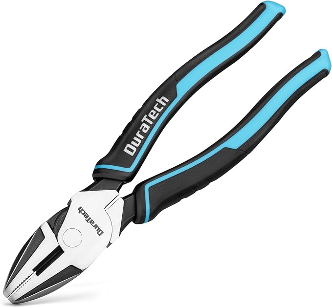 DURATECH 8" High Leverage Linemans Pliers, Cr-Ni Side Cutters, Linesman Pliers for Wire Cutting, Crimping