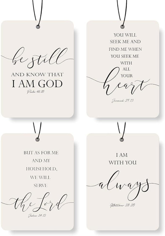 Christian Scripture Car Air Freshener 4Pcs, Inspirational Bible Quotes Hanging Scents, Bible Quote Gift Air Freshener Hanging in Car Wardrobe Drawer or Book.