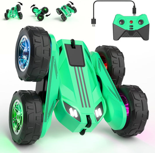 MaxTronic Remote Control Car, Rechargeable RC Cars & Remote - 20km/h Double Sided 360° Rotation Stunt Stunt Crawler with LED Lights for Boys Girls Aged 3-12