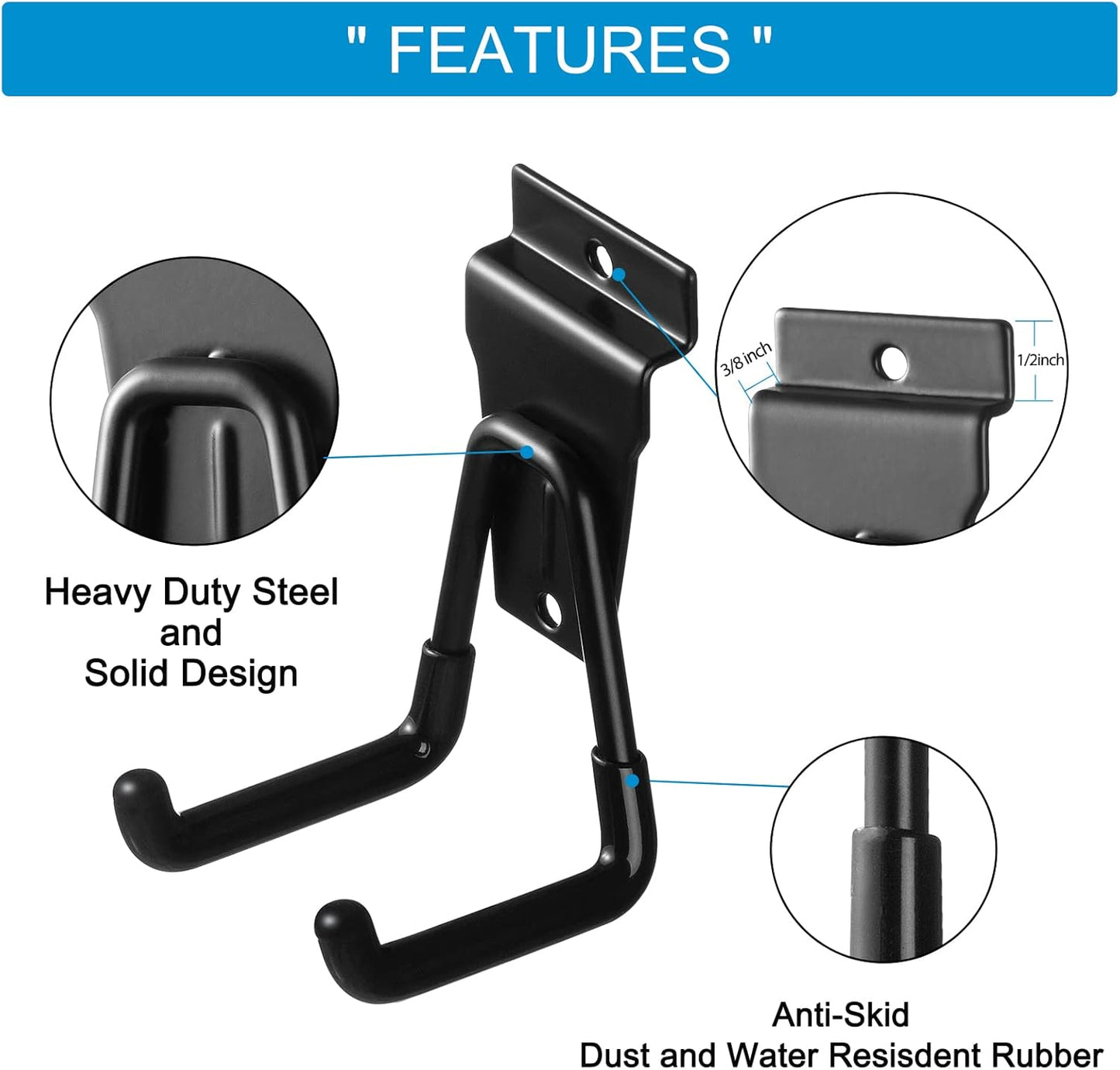 Slat Wall Hanging Hooks, Slatwall Accessories, Slatwall Hooks Assortment, Slat Wall Accessories, Heavy Duty Garage Slatwall Hooks and Hangers,16Pack(Black)