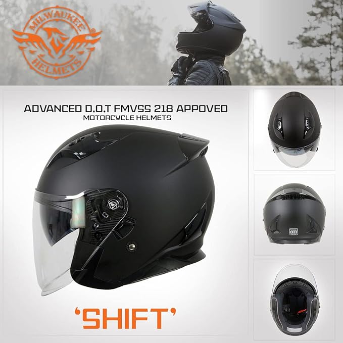 Milwaukee Helmets Open Face 3/4 Motorcycle Biker Rider Helmets MPH98XX - X-Large