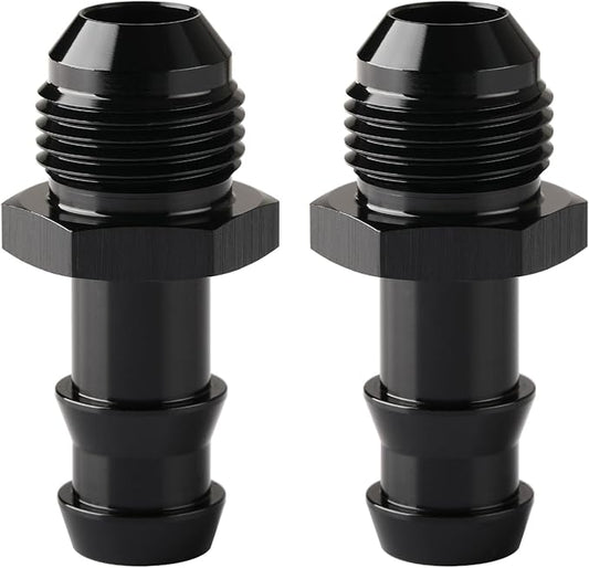 8AN Male Flare to 1/2 Hose Barb Straight Fitting Adapter Aluminum Black 2PCS