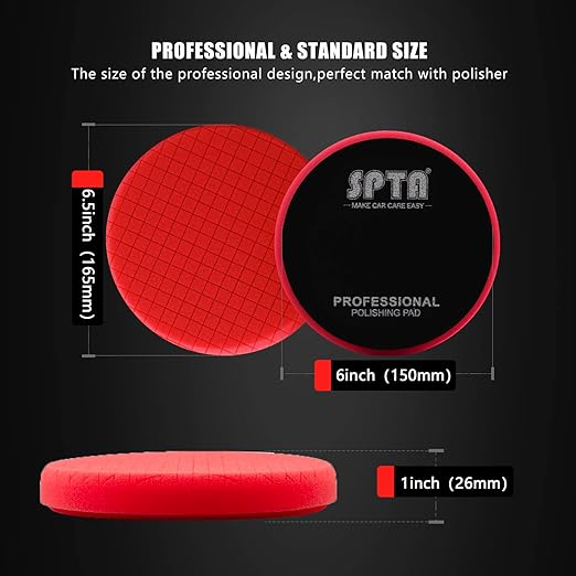 Red T10 Ultra-Fine Finishing Polishing Pad, SPTA 3Pcs 6.5 Inch Face for 6 Inch 150mm Backing Plate Compound Buffing Sponge Pads for Car Buffer Polisher Compounding, Polishing and Waxing -X00224R6B3