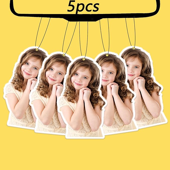 5Pcs Custom Car Air Freshener with Picture Photo Logo Personalized Double Sided Print Photo/Logo With Scents Freshener Cute Air Freshener with Picture Family Portrait Anniversary (5Pcs-Crop)