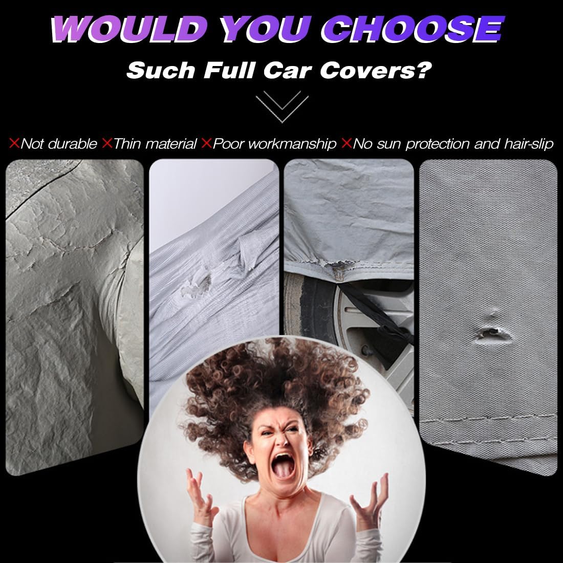 KEYOOG Universal Waterproof Heavy Weight Full Car Covers, Fit SUVs, All Weather, Outdoor Full Cover Weatherproof UV Sun Protection Snow Dust Storm Resistant with PEVA Cotton, Fit Length 198"-208"