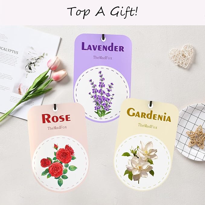 12 Pcs Car Air Fresheners Hanging Paper Plants，Long-Lasting Freshener Scents Lavender Rose Gardenia，Decoration Decal Accessories For Home or Car