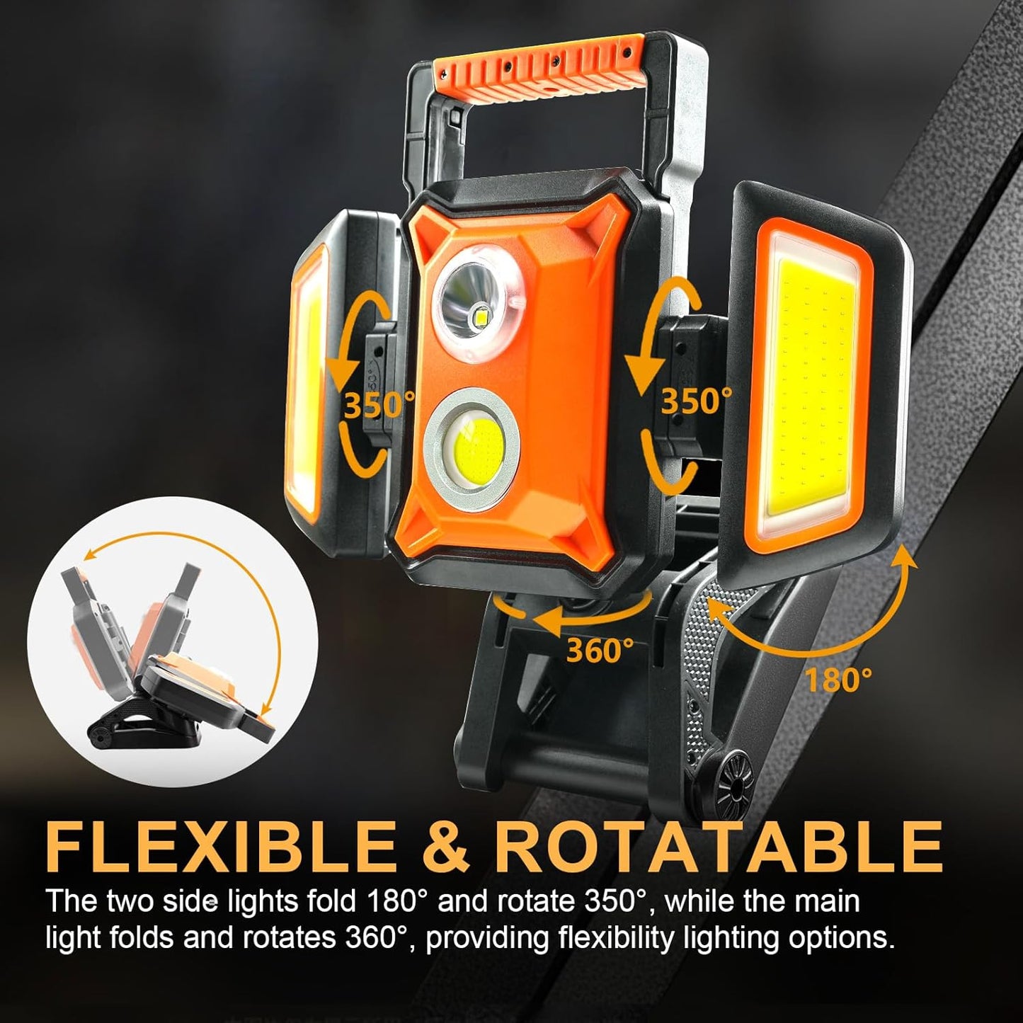 4000LM LED Work Light Rechargeable with Clamp, 40W Magnetic Work Light Battery Powered with 5 Light Modes, 350° Rotation, Portable Job Site Lighting for Construction Site,Workshop,Car Repairing