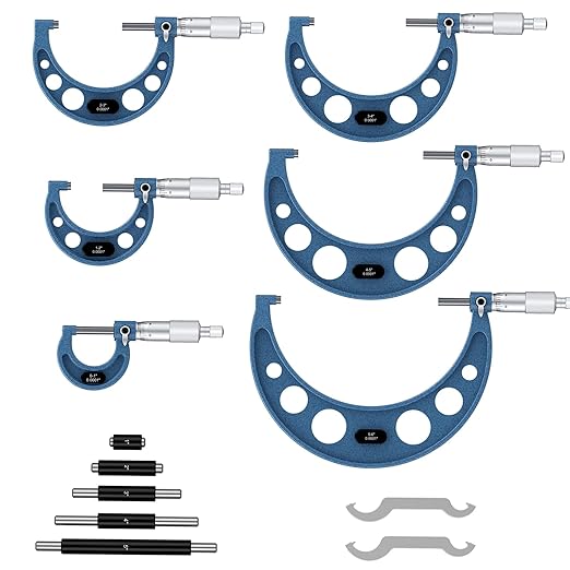 HDLNKAK 0-6 inch Outer Diameter Micrometer Set, 6-Piece high-Precision Micrometer Tool Set, Equipped with 0.0001 inch Scale and Tungsten Carbide tip, Comes with a Sturdy Portable Carrying case.