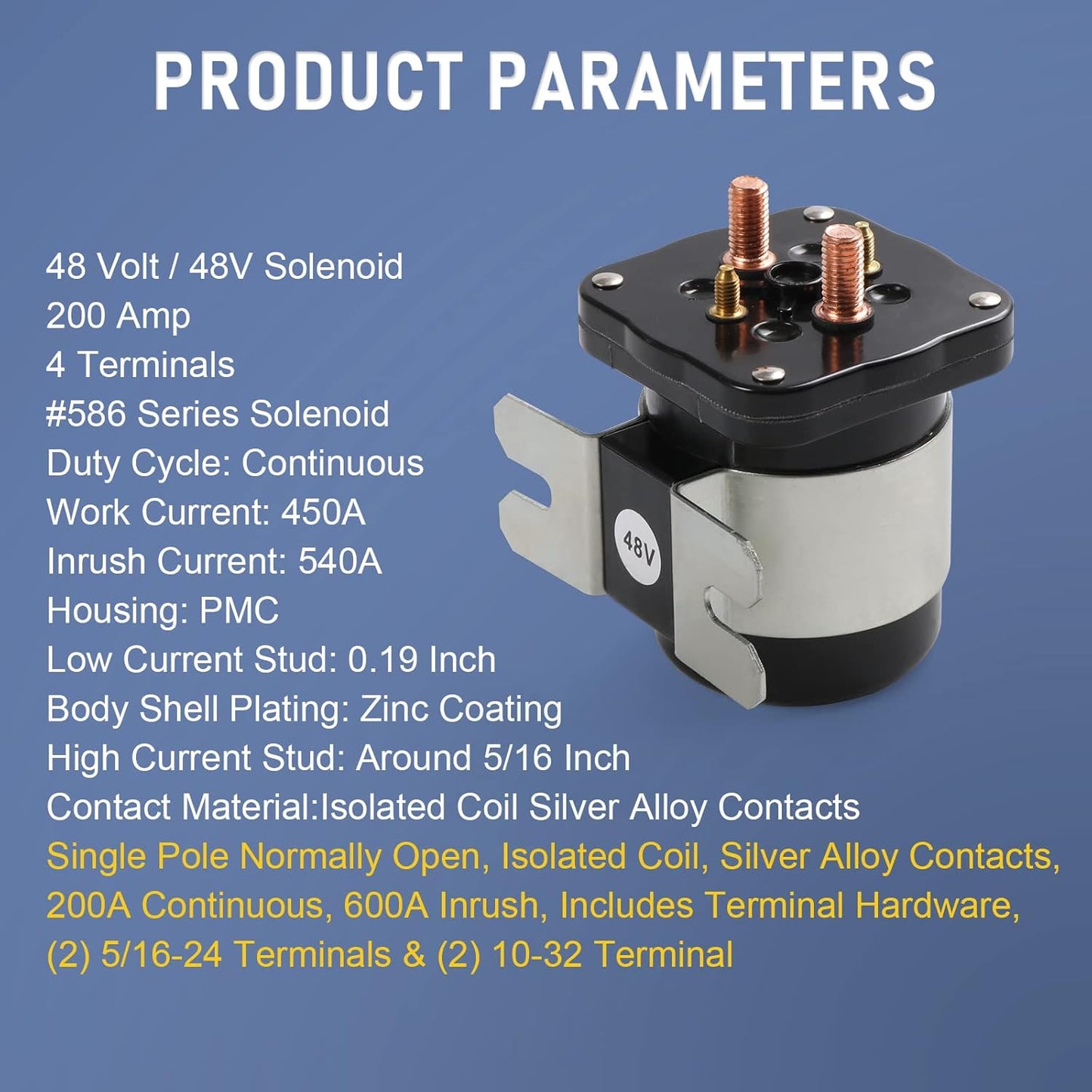 Heavy Duty 48V 4 Terminal Solenoid Heavy Duty 48V Solenoid Relay Switch Replacement For Club Car EZGO Yamaha Electric G19 Power Drive #586 Series Replace JR1-H1950-00 73231-G01