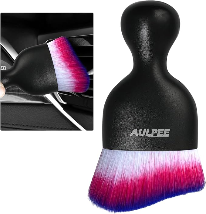 Alupee Car Detailing Brush, Curved Soft Bristles Auto Removal Dust Collectors, Universal Vehicle Dashboard, Air Conditioner Vents etc RV Interior Cleaning Tool Accessories (Black-White/Red/Blue)