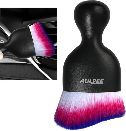 Alupee Car Detailing Brush, Curved Soft Bristles Auto Removal Dust Collectors, Universal Vehicle Dashboard, Air Conditioner Vents etc RV Interior Cleaning Tool Accessories (Black-White/Red/Blue)