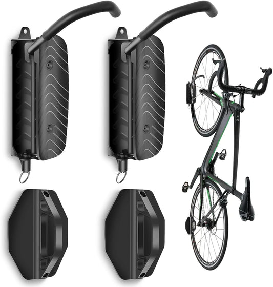 Swivel Bike Wall Mount, Bike Wall Hanger and Hooks, Hanging Bike Rack for Garage, Wall Bike Rack Easy to Load and Unload Can Hold Up to 77 lbs, 2 Pack, Black