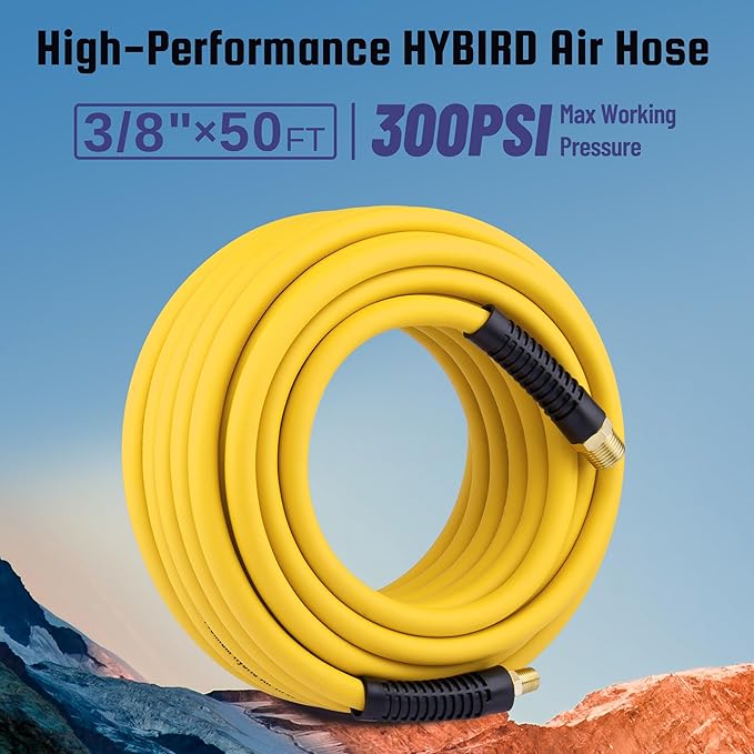 Truck Tire Inflator Kit, 3/8” x 50FT Hybrid Air Hose with 1/4" Chuck and 1/2" NPT Universal Gladhand Connection