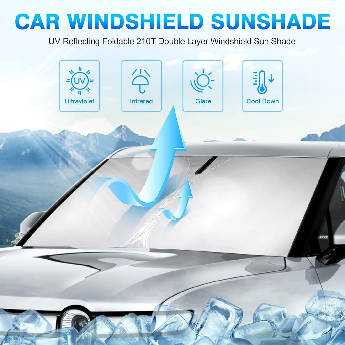 KUST Windshield Sun Shade for Rivian R1T R1S Accessories 2022-2025 2026 Sunshade Window Sun Visor Protector Foldable Blocks UV Rays Keep Your Car Cooler