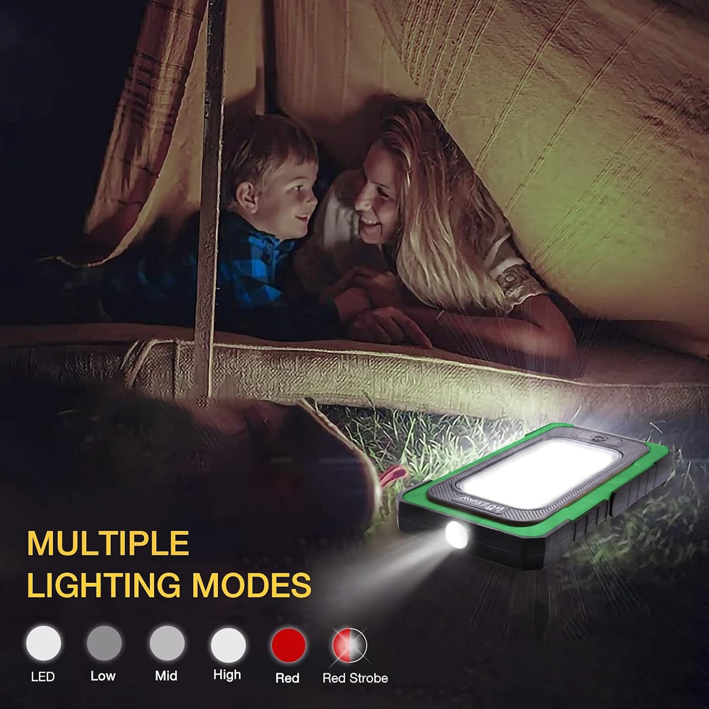 WARSUN Led Rechargeable Portable Magnetic Waterproof Solar Flood Light for Outdoor Camping Hiking Emergency Car Repairing (USB Charging, Green)